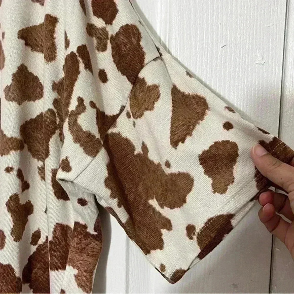 NWOT BOMBOM Animal Print Brown and White Loose Knit Tee | size XL - Picture 3 of 6